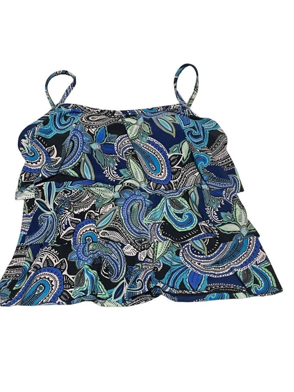 American Beach Tankini Women’s Blue Paisley Swim  Top 12